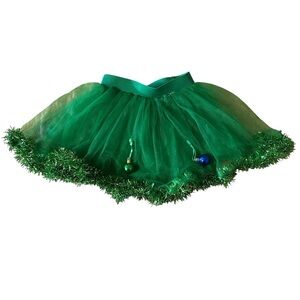 Festive Green Tulle Skirt with Ornaments Hand Made Size 4-6